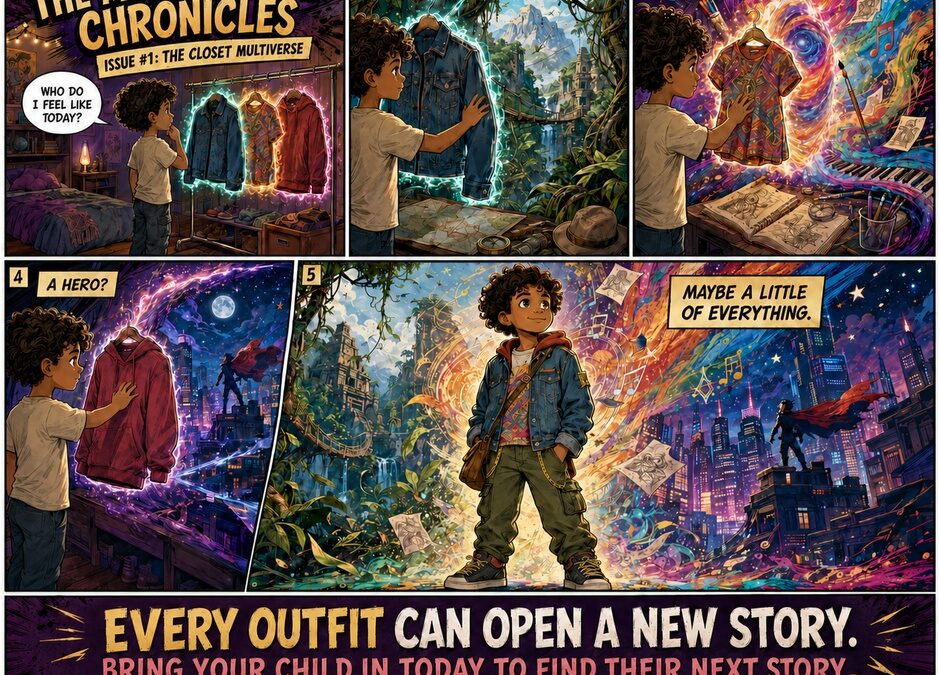 Child imagining new adventures while shopping for affordable kids clothes in Ocala